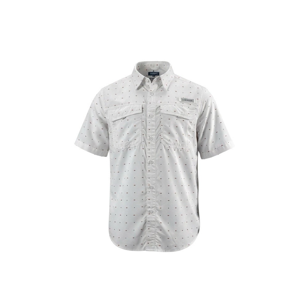 Habit S/P Fishing Shirt Mens Small TS10411 UPF 40 Ventilated Fish Print White